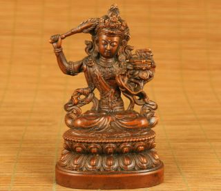 Blessing Rare Old Boxwood Hand Carving Tibet Buddha Statue Figue Netsuke Amulet