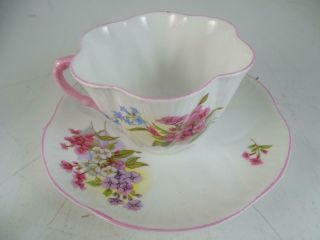 Vintage Shelley Fine Bone China England Pink Purple Blue Flower Teacup & Saucer