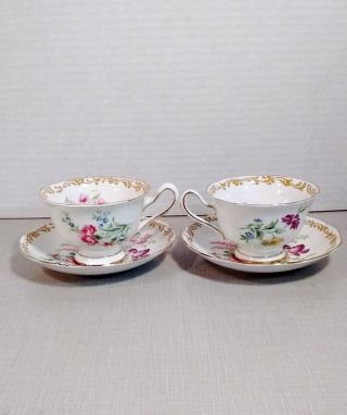 Footed Floral Cup And Saucer W/gold Trim Nosegay By Royal Albert
