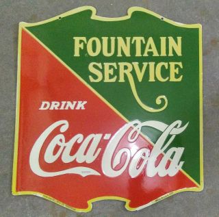 Vintage Coca Cola Fountain Service Porcelain Sign 22.  5 X 25 Inches 2 sided 2