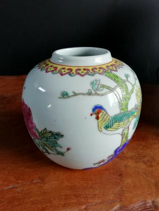 Vintage Chinese Porcelain Zhongguo Jingdezgen Flowers,  Butterflies Ginger Pot