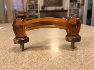 2 Vintage Amber Glass Bridge Handle Drawer Pull