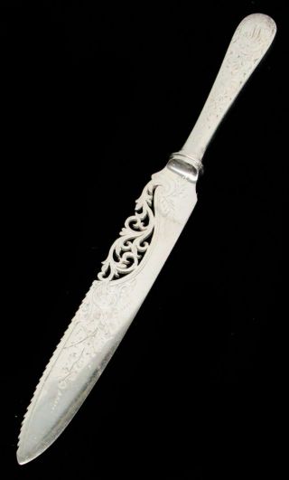 Outstanding Vintage Birks Sterling Silver Reticulated Saw Blade 10.  5 " Cake Knife