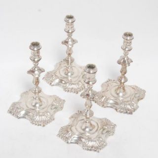 Set Of 4 Sterling Silver Candle Sticks Style Of George Ii For Sj Shrubsole Ny