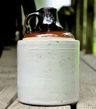 Antique 1 Gallon Stoneware Moonshine Whiskey Jug Crock,  Glazed Brown On Beige