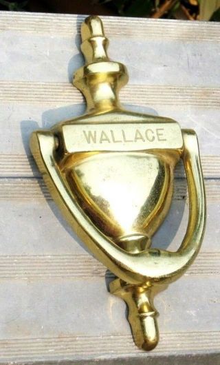 Vintage Heavy Solid Brass Door Knocker Last Name Wallace