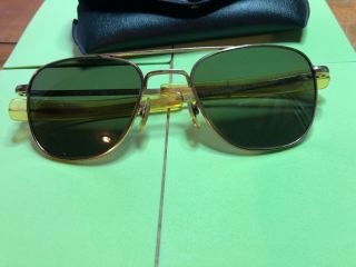 Vintage American Optical 5 1/2 Ao 12k Gf Pilot Aviator Sunglasses W/case