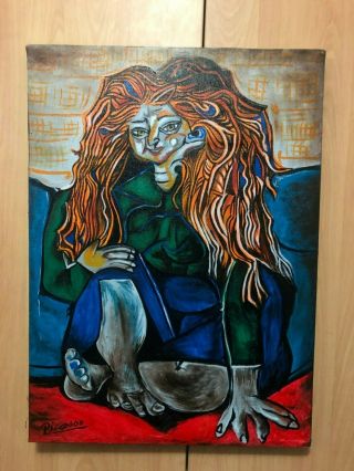 PABLO PICASSO SPANISH ARTIST OIL PAINTING ON CANVAS SIGNED 20  X 27.  5 2