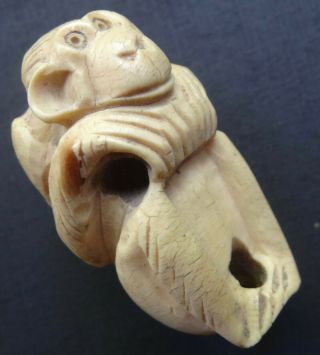 Antique Vintage Carved Wood Netsuke Toggle Bead Pendant Monkey Animal - N331