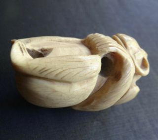 antique vintage carved wood netsuke toggle bead pendant monkey animal - N331 3