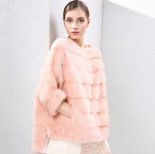Luxury Women Real Mink Fur Coat Winter Warm Poncho Casual Cape Vintage Shawl 3