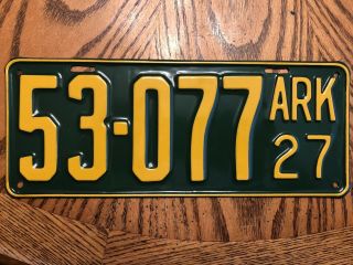 Rare A,  1927 Professionally Restored Arkansas Vintage License Plate Tag 53 - 077 A