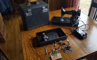 Vintage Singer Featherweight 221 - 1 Sewing Machine With Case And Pedal