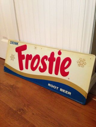 Vintage Frostie Root Beer Soda Pop Gas Station 28 " Embossed Metal Sign.