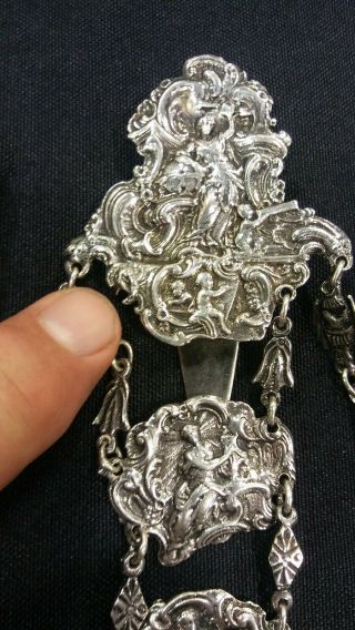 ENGLISH HALLMARKS ANTIQUE STERLING SILVER CHATELAINE CHAIN 5 TOOLS 6