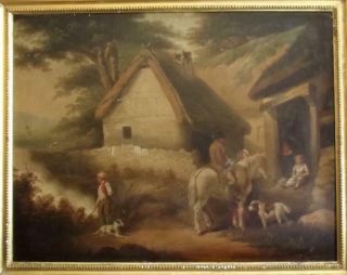 GEORGE MORLAND 1763 - 1804 Antique Oil Painting THE TRAVELLERS REST to $181,  000 4