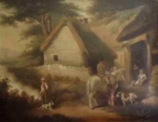 GEORGE MORLAND 1763 - 1804 Antique Oil Painting THE TRAVELLERS REST to $181,  000 5