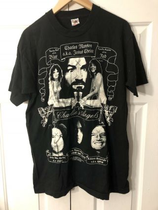 Charles Manson Vintage Creepy Crawl Full Print Large Shirt Charlie Tee