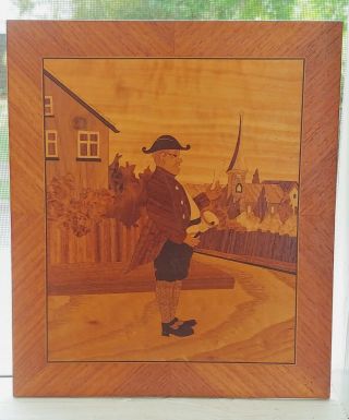 Collectable Marquetry,  Wood Inlay,  Bell Ringer Village Church Scene Wall Art