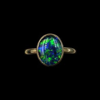 Vintage Black Opal Doublet Oval Solitaire 9ct 9k Yellow Gold Ring