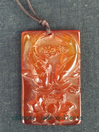 China 100 Natural Red Agate Hand Carving Lovely Lotus Fish Pendant Necklace Gift