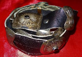Vintage Old Pawn Navajo Sterling Silver & Black Onyx Concho Belt - Maker Marked