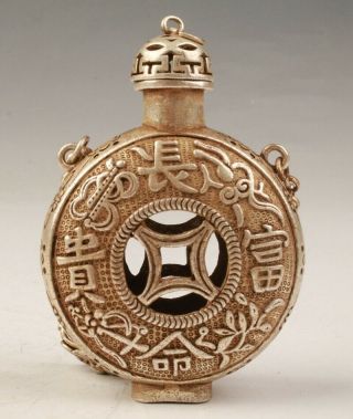 Retro Chinese Tibetan Silver Handmade Hollow Snuff Bottle Pendant