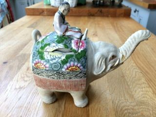 Japanese Banko Ware Boy Riding Elephant Okimono Teapot -