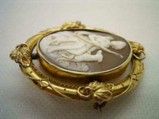 ANTIQUE VICTORIAN 15CT GOLD SHELL CAMEO BROOCH DIANA WITH HER DOGS. 6