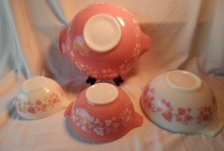 Rare Vintage Pyrex Gooseberry Cinderella Bowls Full set of (4) 1950 ' s Pink/white 5