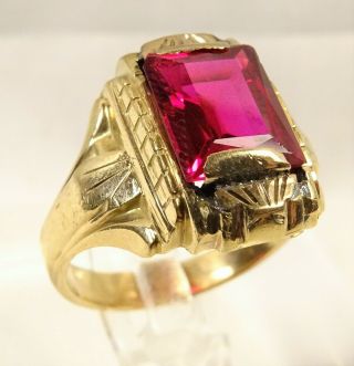 Antique Art Deco 10 K Gold Large Radiant Ruby Sz 7 Men’s Or Women’s Ring