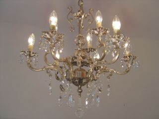 SILVER OLD CHERUBS NICKEL CRYSTAL CHANDELIER LAMP CEILING LAMP ANTIQUE FRENCH 2