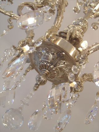 SILVER OLD CHERUBS NICKEL CRYSTAL CHANDELIER LAMP CEILING LAMP ANTIQUE FRENCH 3