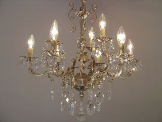 SILVER OLD CHERUBS NICKEL CRYSTAL CHANDELIER LAMP CEILING LAMP ANTIQUE FRENCH 4