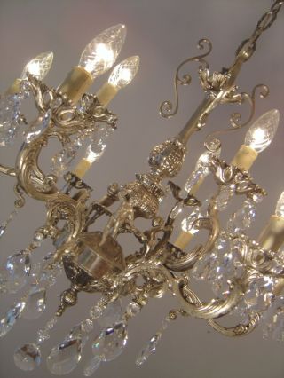 SILVER OLD CHERUBS NICKEL CRYSTAL CHANDELIER LAMP CEILING LAMP ANTIQUE FRENCH 5