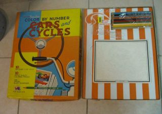 1960s Vintage Venus Paradise Color By Number Cars And Motorcycles Set,