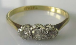 Vintage 18ct Yellow Gold Platinum Diamond 3 Stone Ring Size O