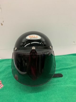 Vintage Bell Mag Ltd Open Face Motorcycle Helmet W/ Flip Shield/visor Sz L