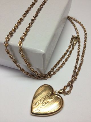 Vintage 14k Gold Heart Locket Pendant Necklace,  14k Chain 24 3/4 Inches