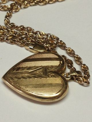 VINTAGE 14K GOLD HEART LOCKET PENDANT NECKLACE,  14K CHAIN 24 3/4 INCHES 3