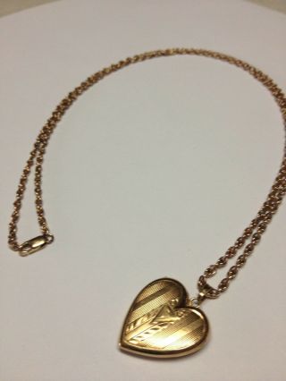 VINTAGE 14K GOLD HEART LOCKET PENDANT NECKLACE,  14K CHAIN 24 3/4 INCHES 4