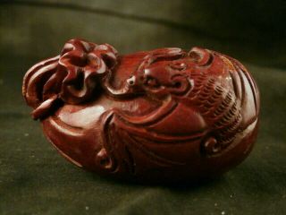 Wonderful Chinese Wood Hand Carved Bat On Sack Statue U151