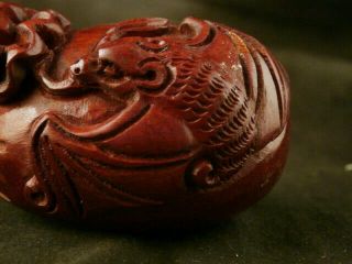 Wonderful Chinese Wood Hand Carved Bat On Sack Statue U151 3