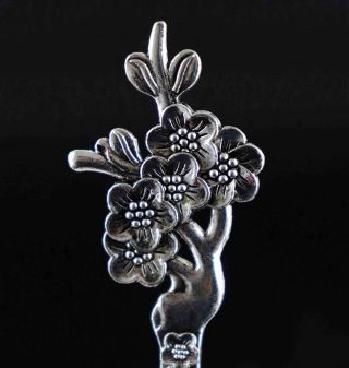 Collect China Decorate Tibet Silver Hand Carve Blooming Flower Delicate Hairpin