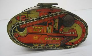 Vintage Tin Litho Marx Us Army Tank No.  3 Mechanical Wind Up Toy
