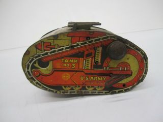 Vintage Tin Litho Marx US Army Tank No.  3 Mechanical Wind Up Toy 6