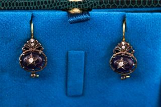 Exceptional,  Vintage Or Antique 9ct Gold Star Earrings With Amethyst And Diamonds