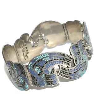 Margot De Taxco Mexican Enamel Mosaic Sterling Silver Bracelet 5547