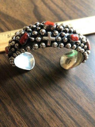 Nakai Vintage Navajo Native American Sterling Natural Coral Cuff Bracelet