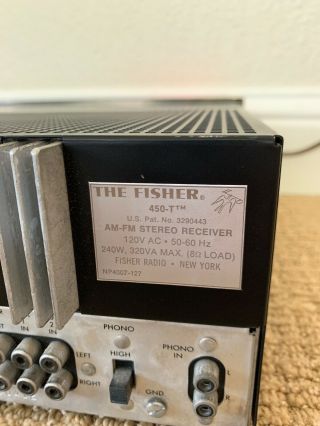 The Fisher 450 - T Stereo Receiver VINTAGE Solid State Amplifier 450 Phono Preamp 9